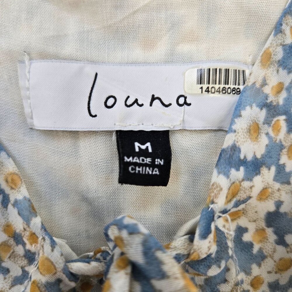 Louna Blue Daisy Chiffon Puff Sleeve Boho Blouse Size Medium - Picture 3 of 6
